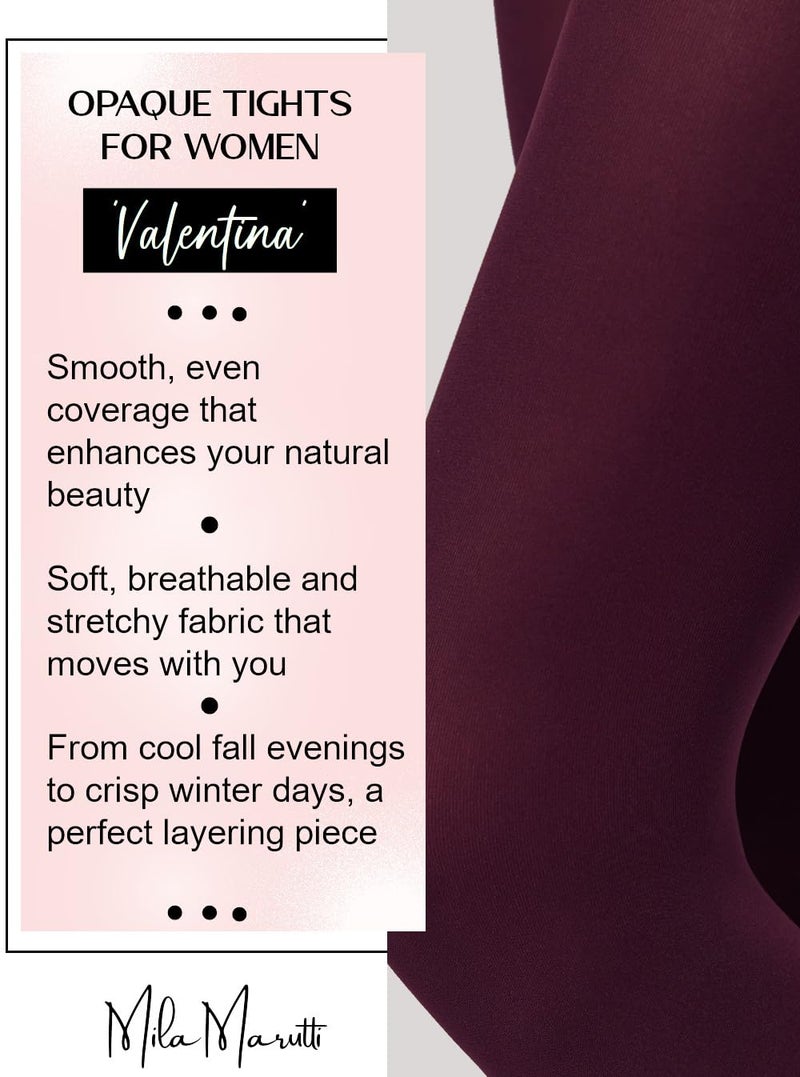 Mila Marutti Opaque Burgundy Tights for Women | Soft Maroon Color Stockings Pantyhose - Burgundy, M - Image 3